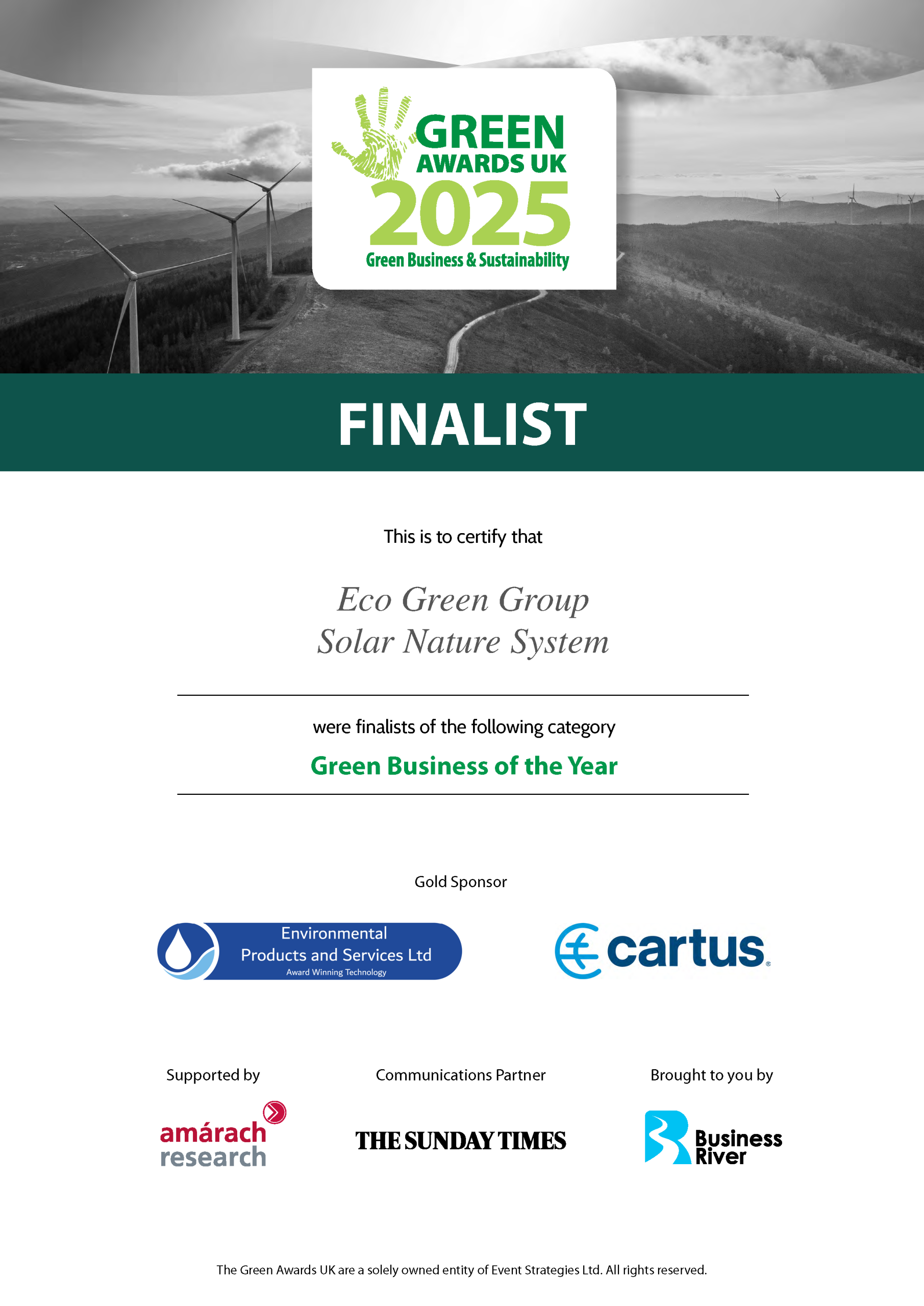 Eco Green Group Solar Nature System - Finalists of the Green Business of the Year
